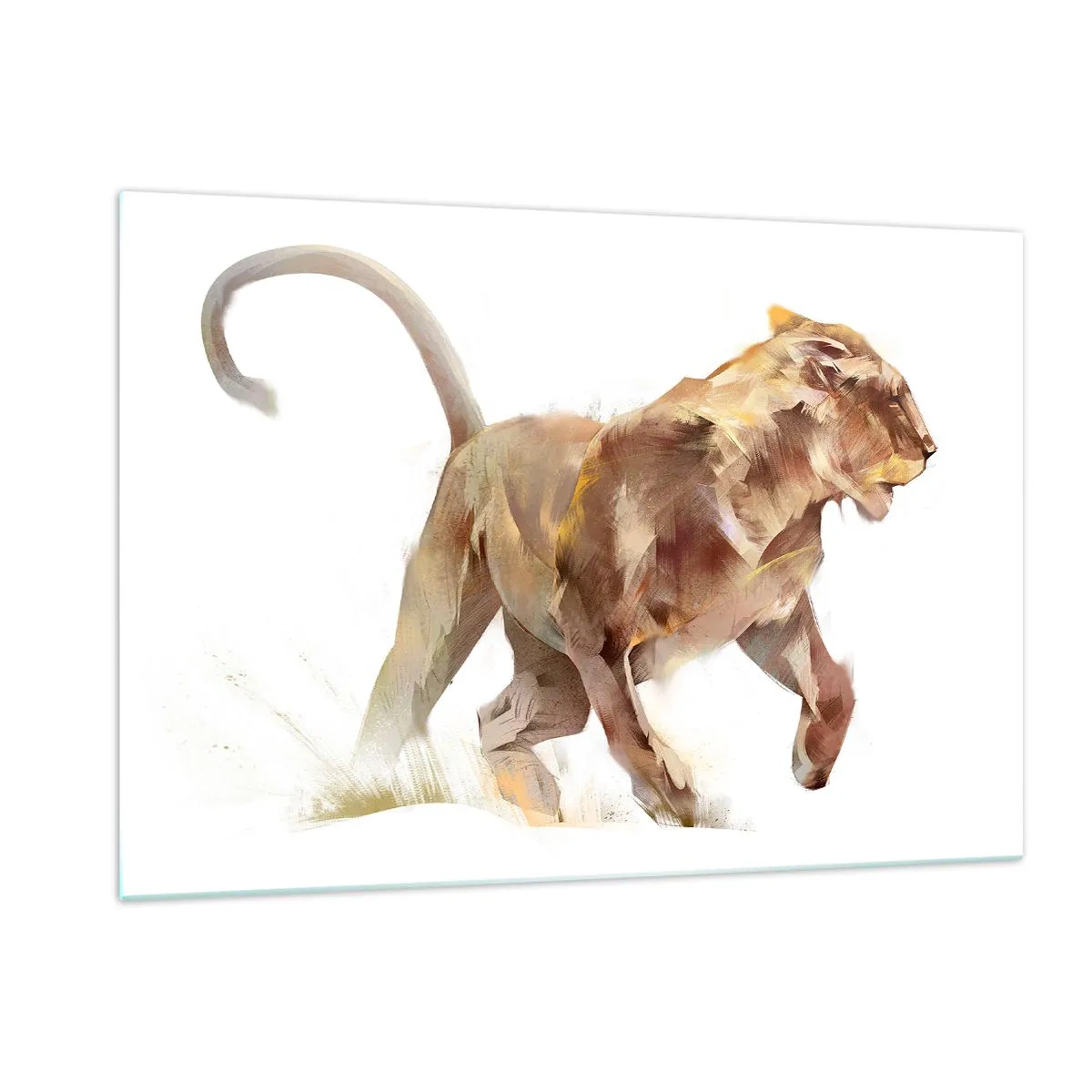 Glasbild - Bild auf glas - Dynamische Silhouette eines Löwen im künstlerischen Stil auf weißem Hintergrund - 120x80cm - Wilde Anmut - Moderne Wanddekoration für Wohnzimmer und Schlafzimmer ARTTOR