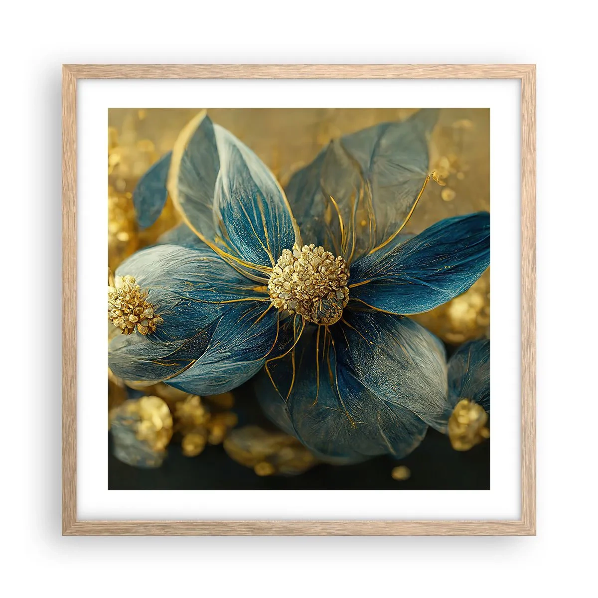 Poster in einem Rahmen aus heller Eiche - Mit Gold blühen - 50x50 cm