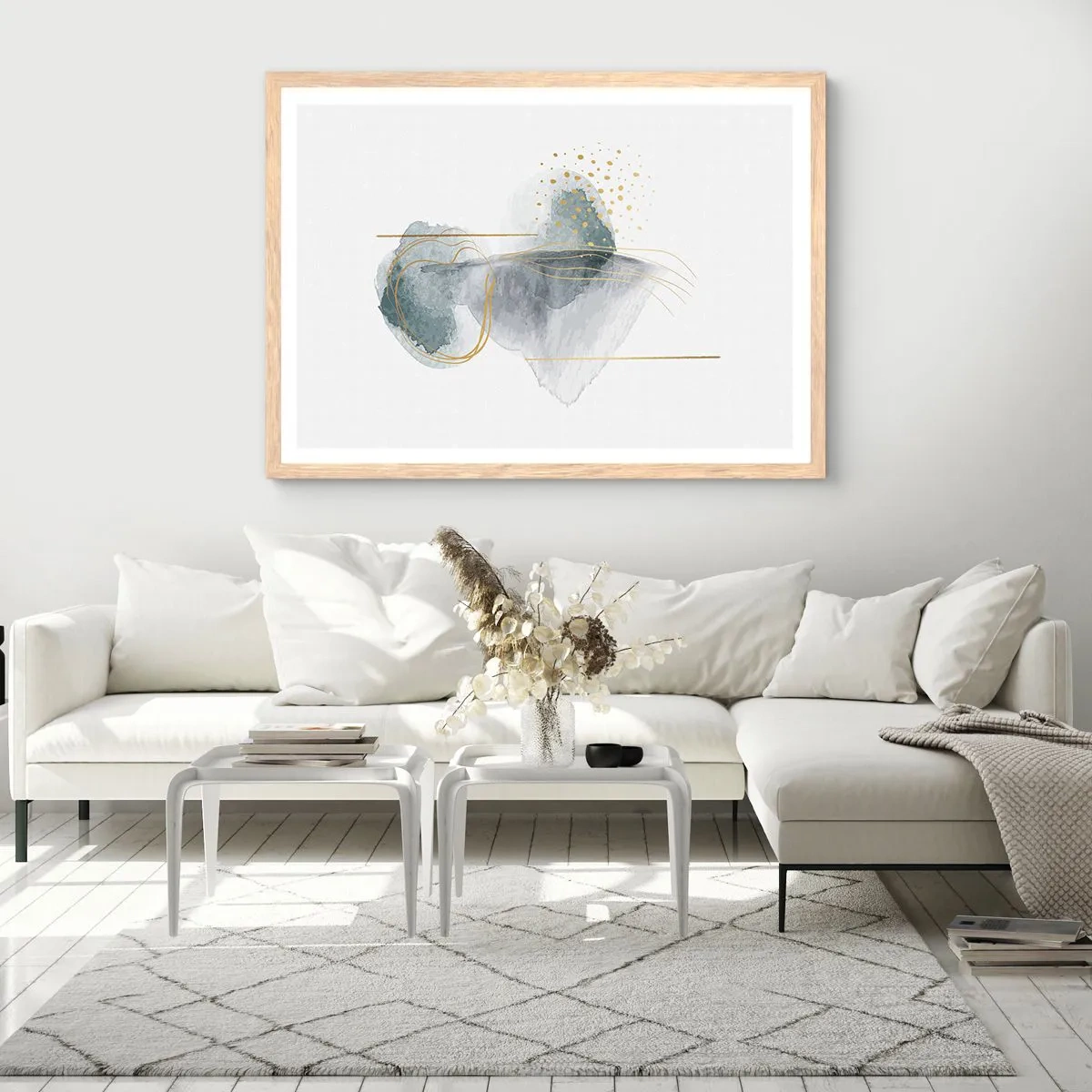 Poster in einem Rahmen aus heller Eiche - Über das Verhältnis von Grau und Gold - 50x40 cm