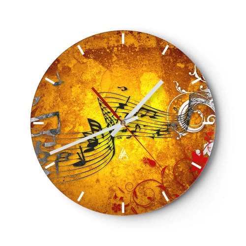 Wanduhr - Glasuhr - Goldener Hintergrund mit Musiknoten und dekorativen musikalischen Elementen - 30x30cm - Lass die Musik fließen - Moderne Wanddekoration für Wohnzimmer, Küche und Schlafzimmer ARTTOR