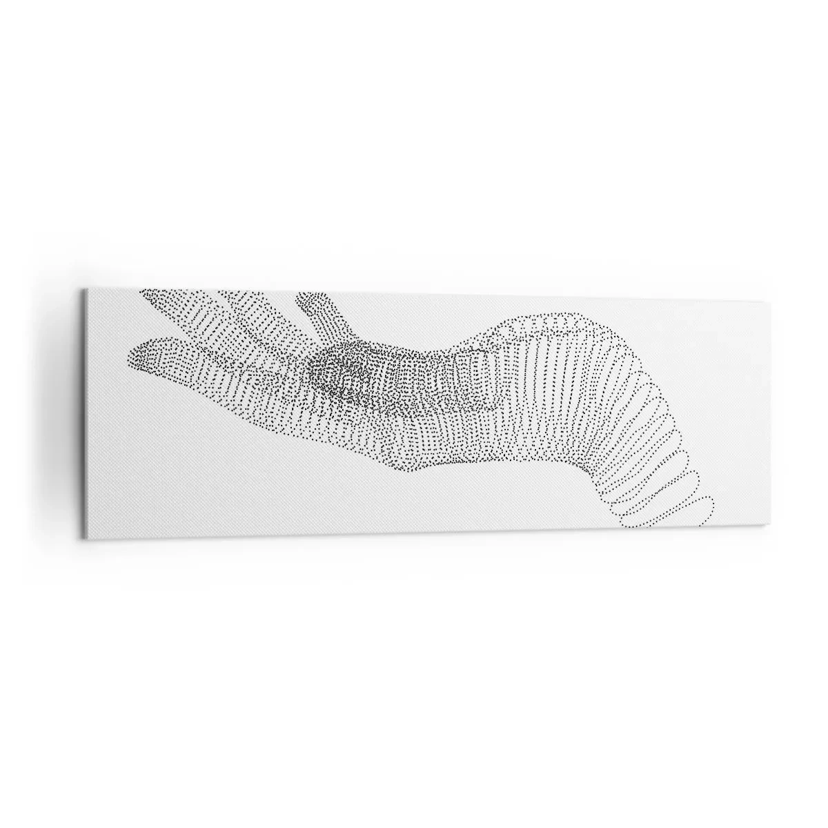 Bild auf Leinwand - Leinwandbild - Eine minimalistische Illustration einer Hand aus schwarzen Punkten auf weißem Hintergrund. - 160x50cm - Federnde Hand - Moderne Wanddekoration für Wohnzimmer und Schlafzimmer ARTTOR