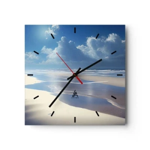 Wanduhr - Glasuhr - Ein Sandstrand mit Wellen unter blauem Himmel - 30x30cm - Paradiesischer Urlaub - Moderne Wanddekoration für Wohnzimmer und Schlafzimmer ARTTOR