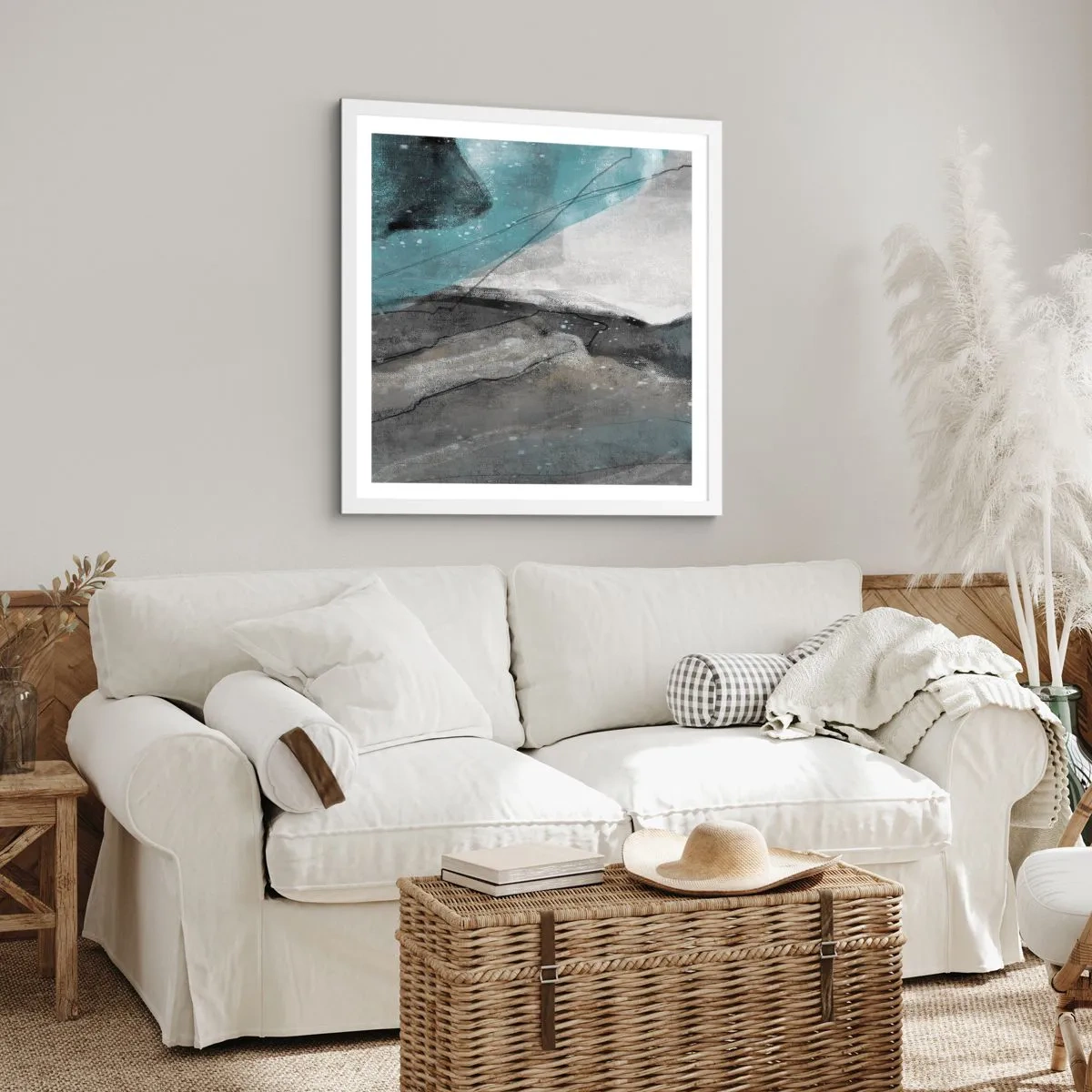 Poster in einem weißen Rahmen - Abstraktion: Felsen und Eis - 40x40 cm