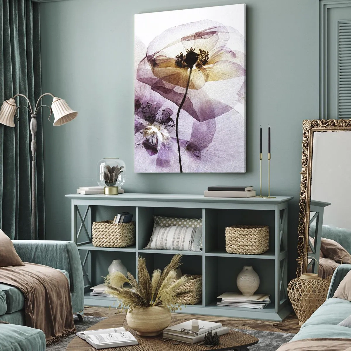 Bild auf Leinwand - Leinwandbild - Zarte transparente Blüten in Pastelltönen - 50x70cm - Transparente Körperblumen - Moderne Wanddekoration für Wohnzimmer und Schlafzimmer ARTTOR