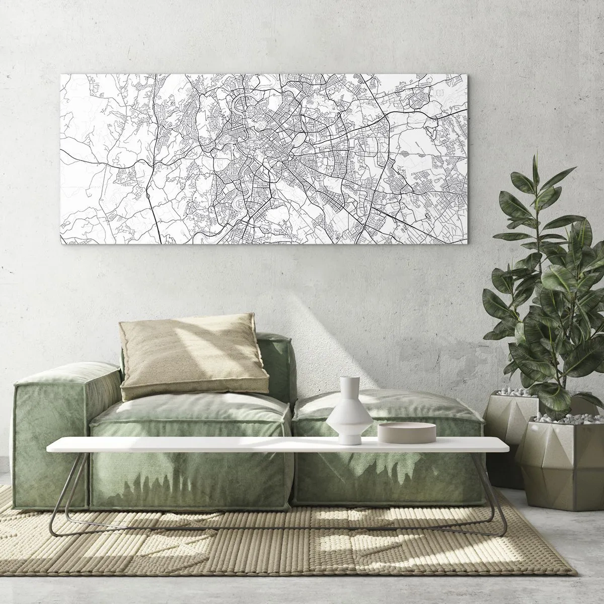 Glasbild - Bild auf glas - Ein Stadtplan im minimalistischen Stil mit zarten Linien - 160x50cm - Römischer Kreis - Moderne Wanddekoration für Wohnzimmer und Schlafzimmer ARTTOR
