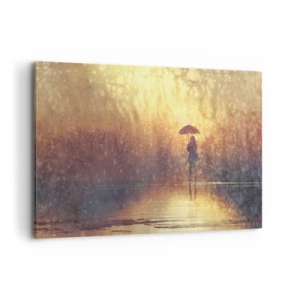 Bild auf Leinwand - Leinwandbild - Eine Figur mit einem Regenschirm in einer nebligen Landschaft voller Reflexionen - 120x80cm - Ich habe das Gefühl, dass mich jemand ansieht - Moderne Wanddekoration für Wohnzimmer und Schlafzimmer ARTTOR