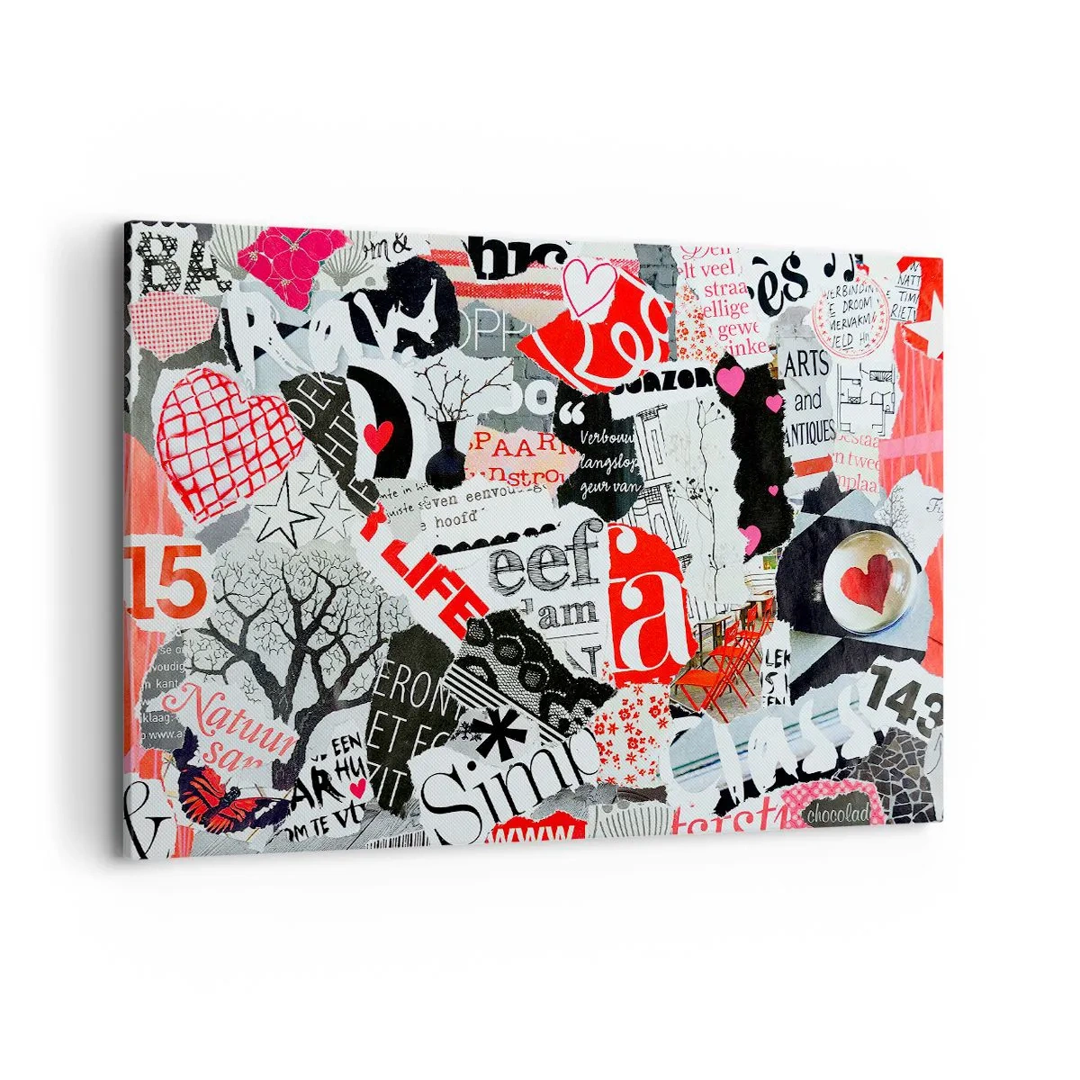Bild auf Leinwand - Leinwandbild - Eine bunte Collage mit Aufschriften, Herzen und Grafiken. - 120x80cm - Hipster-Collage - Moderne Wanddekoration für Wohnzimmer und Schlafzimmer ARTTOR