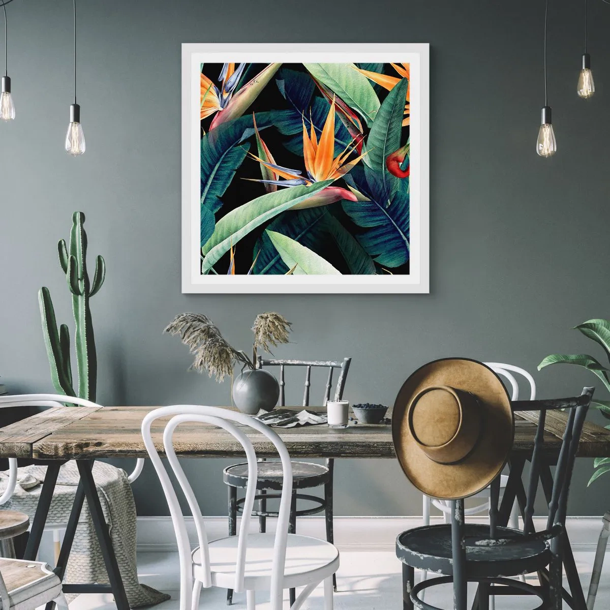 Poster in einem weißen Rahmen - Flammende Blumen der Tropen - 30x30 cm