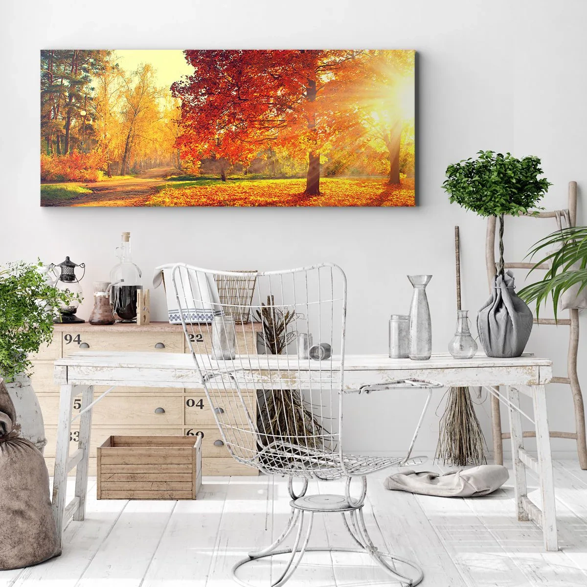 Bild auf Leinwand - Leinwandbild - Herbstpark im Sonnenlicht - 120x50cm - Unhöflich ist schön - Moderne Wanddekoration für Wohnzimmer und Schlafzimmer ARTTOR