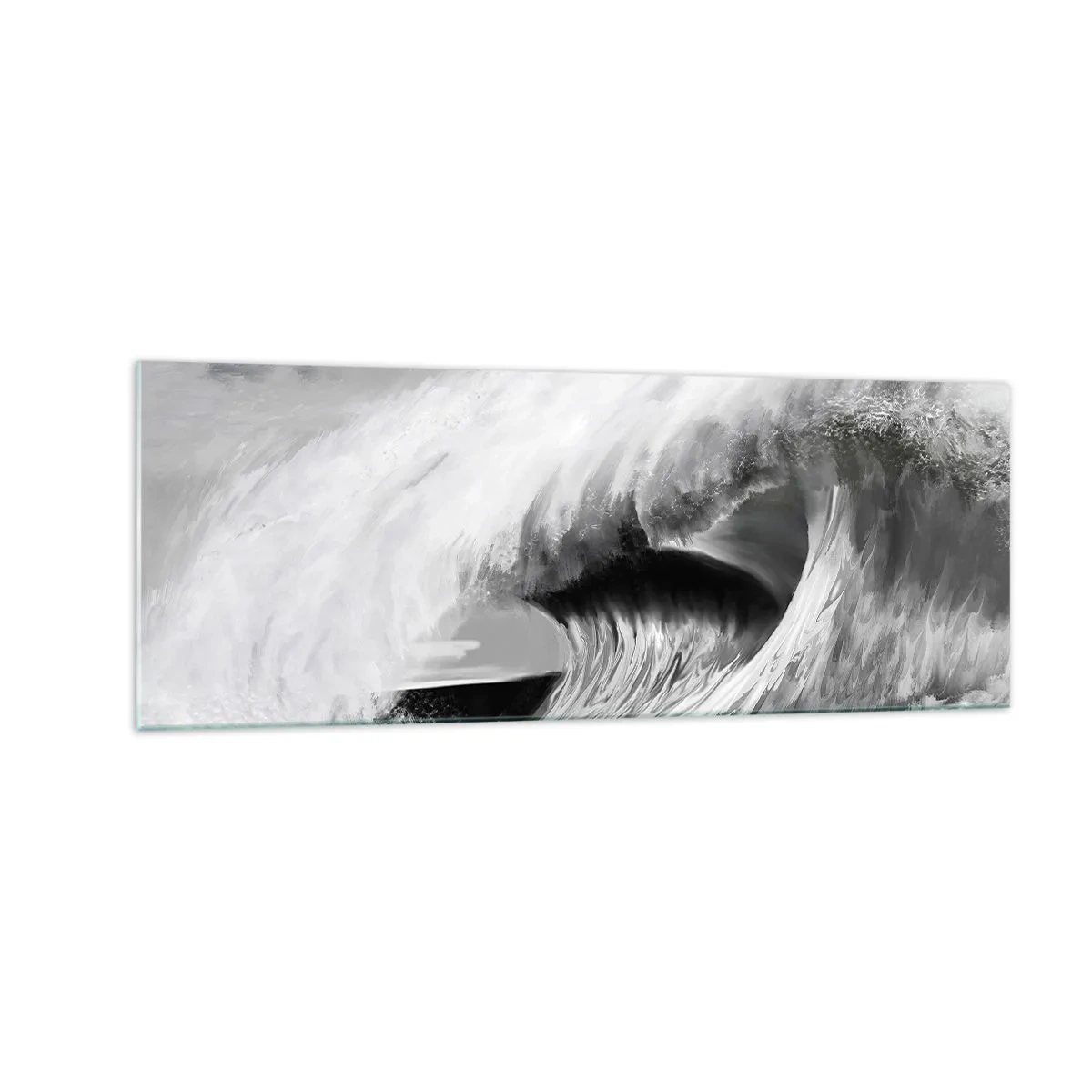 Glasbild - Bild auf glas - Dramatische Meereswelle in Monochrom - 140x50cm - Wut des Ozeans - Moderne Wanddekoration für Wohnzimmer und Schlafzimmer ARTTOR