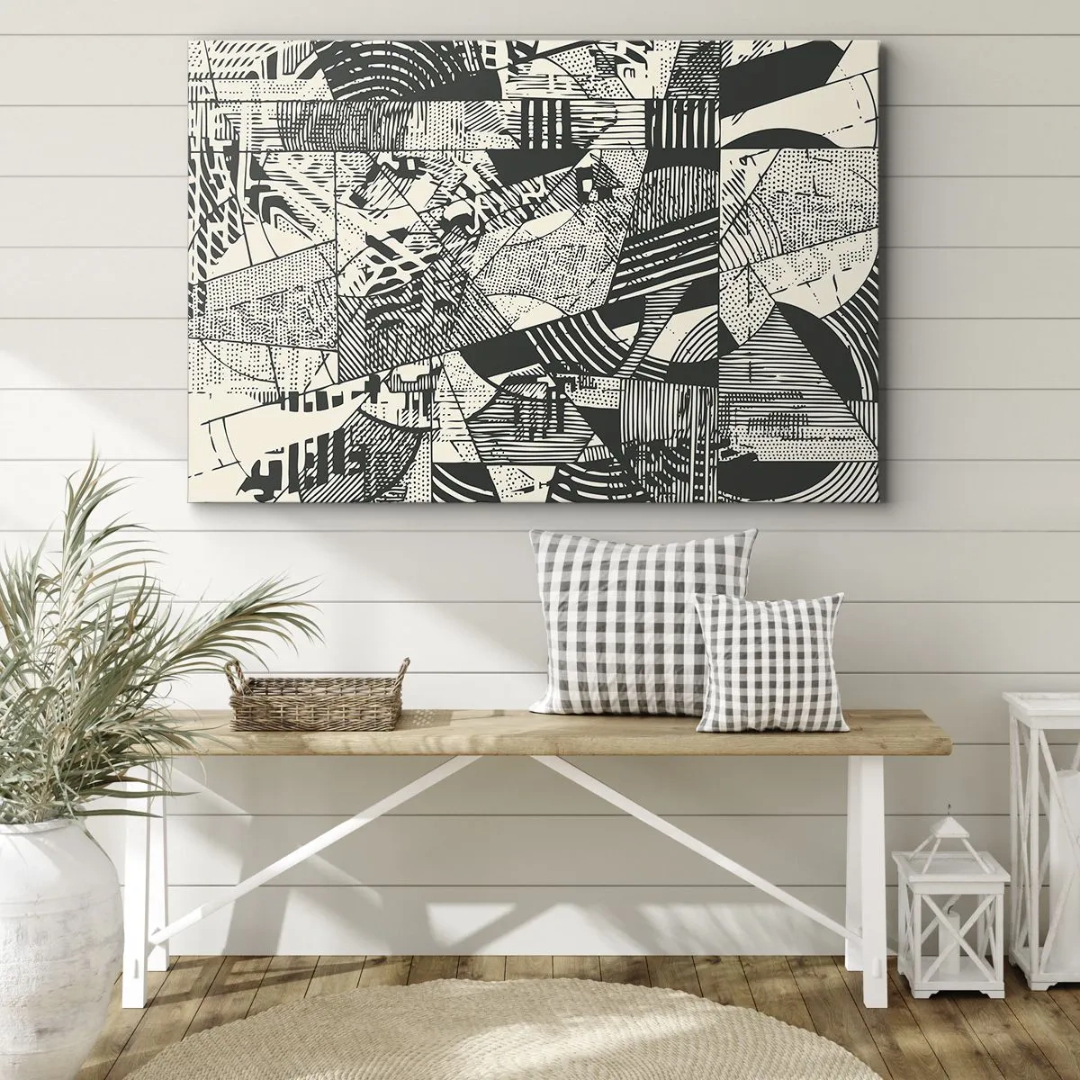 Bild auf Leinwand - Leinwandbild - Geometrische abstrakte Muster in Grüntönen auf hellem Hintergrund - 120x80cm - Die Dynamik der Gegenwart - Moderne Wanddekoration für Wohnzimmer und Schlafzimmer ARTTOR