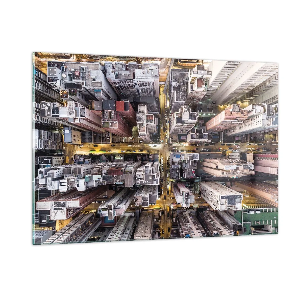 Glasbild - Bild auf glas - Die Metropole aus der Vogelperspektive - 120x80cm - Grüße aus Hongkong - Moderne Wanddekoration für Wohnzimmer und Schlafzimmer ARTTOR