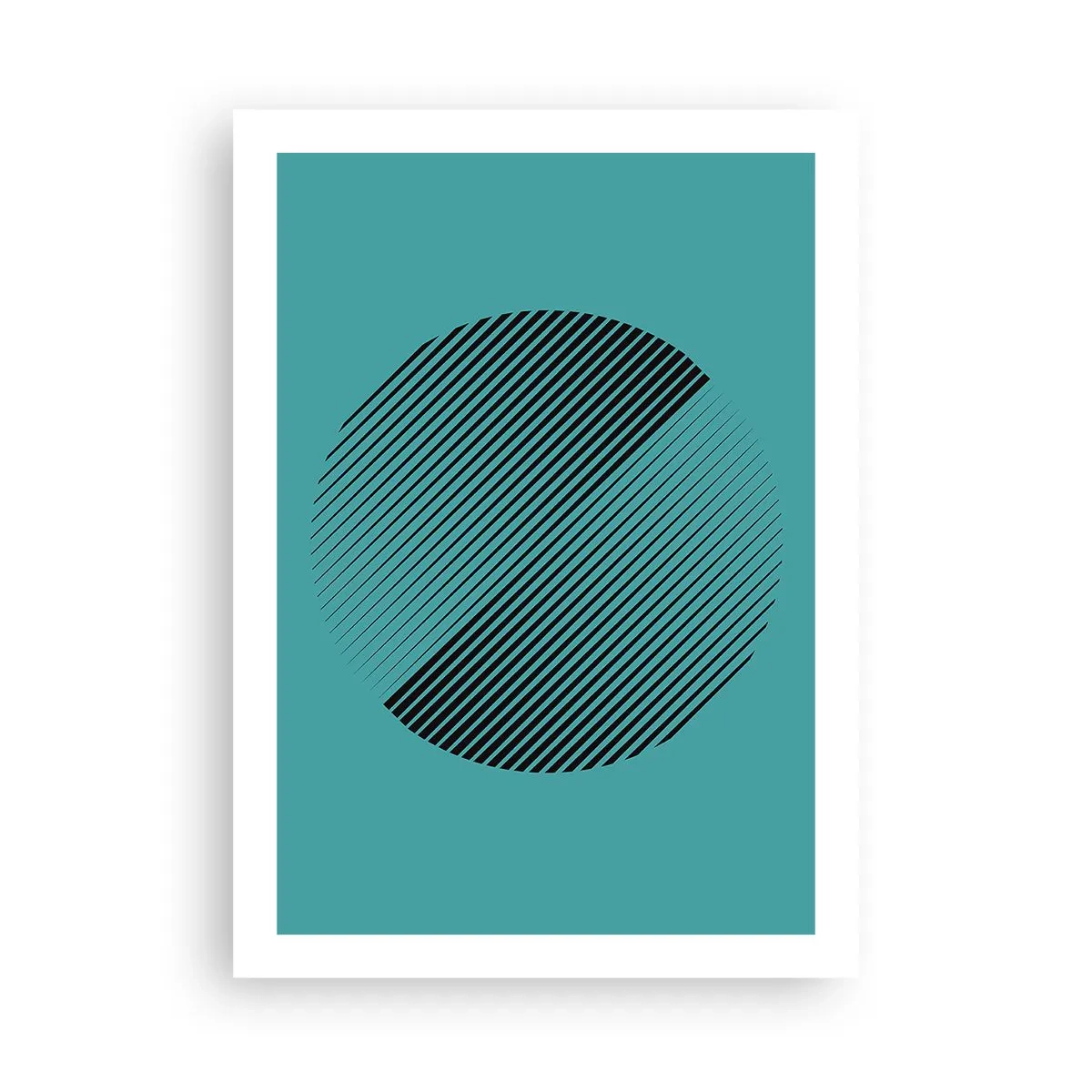 Poster - Minimalistische Kreisgrafik mit Linien auf türkisfarbenem Hintergrund - 50x70cm - Kreis – eine geometrische Variante - Moderne Wanddekoration für Wohnzimmer und Schlafzimmer ARTTOR