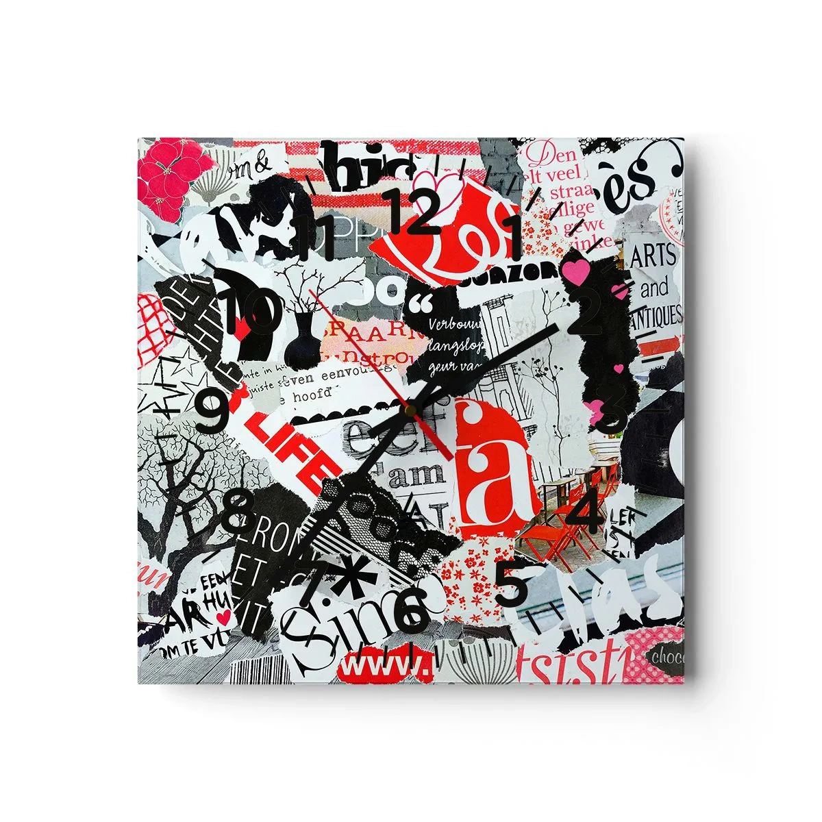 Wanduhr - Glasuhr - Hipster-Collage - 40x40 cm