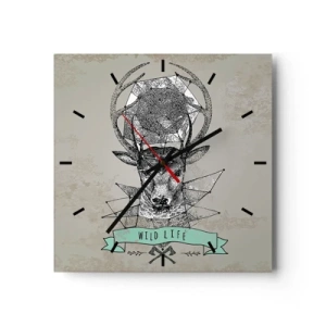 Wanduhr - Glasuhr - Hirschgeometrie im Vintage-Stil mit Wild Life-Schriftzug - 30x30cm - St. sehen Hubertus - Moderne Wanddekoration für Wohnzimmer und Schlafzimmer ARTTOR