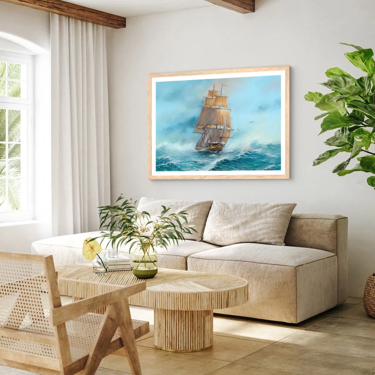 Poster in einem Rahmen aus heller Eiche - Über die Wellen gleiten - 91x61 cm