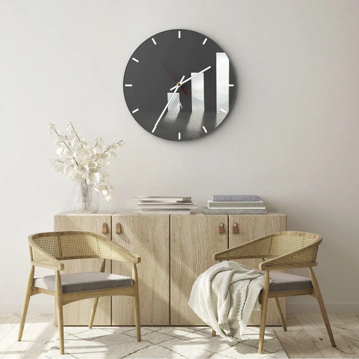 Wanduhr - Glasuhr - Die Silhouette eines Mannes im Licht geometrischer Portale - 30x30cm - Erfolg –