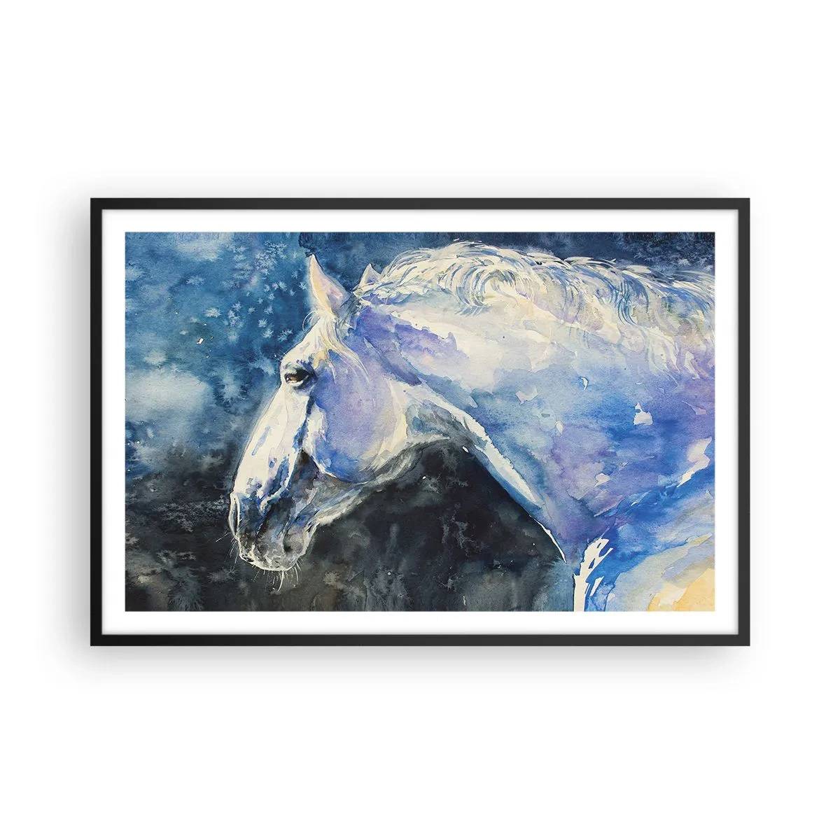 Poster in einem schwarzem Rahmen - Porträt in blauem Glanz - 91x61 cm