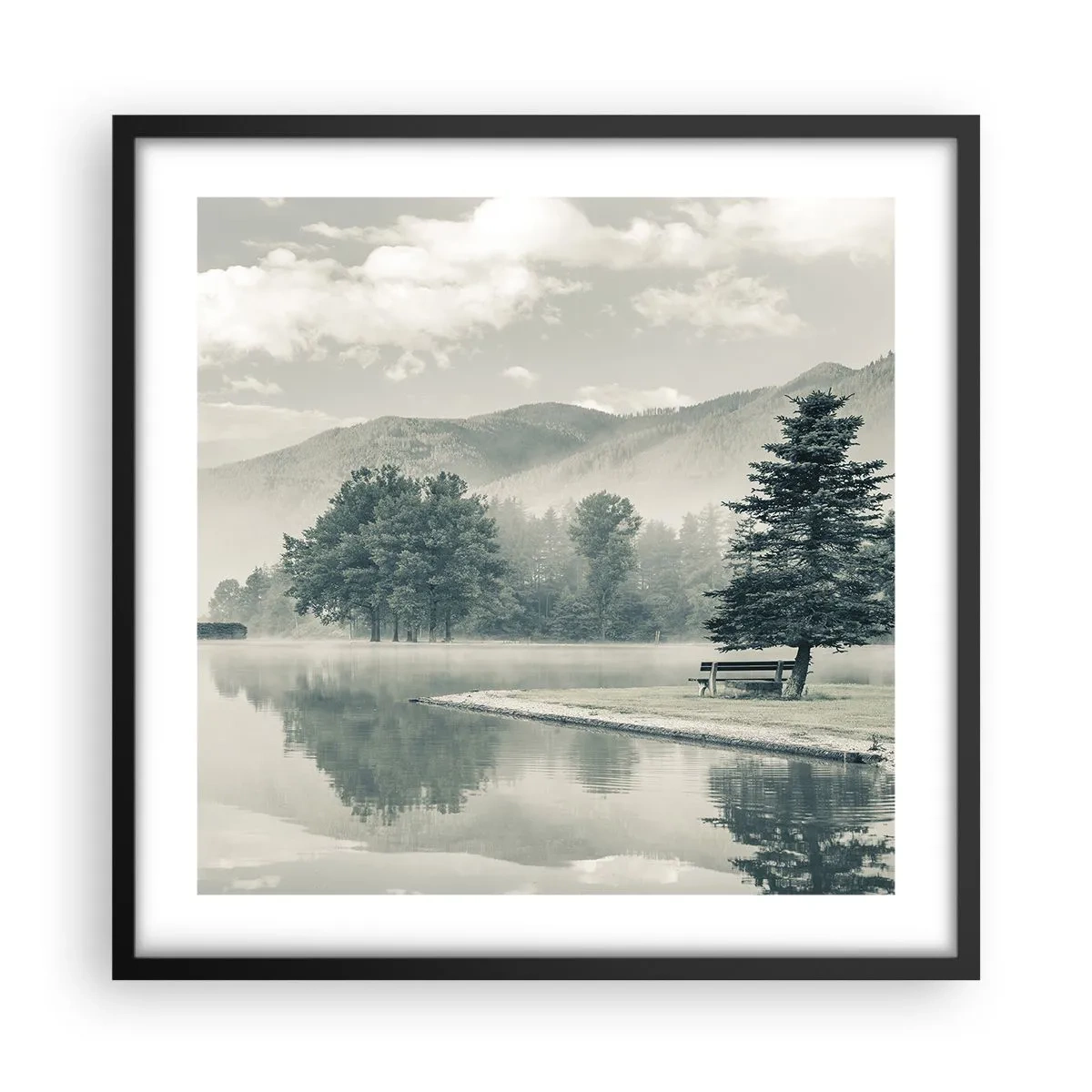 Poster in einem schwarzem Rahmen - Der See schläft noch - 50x50 cm