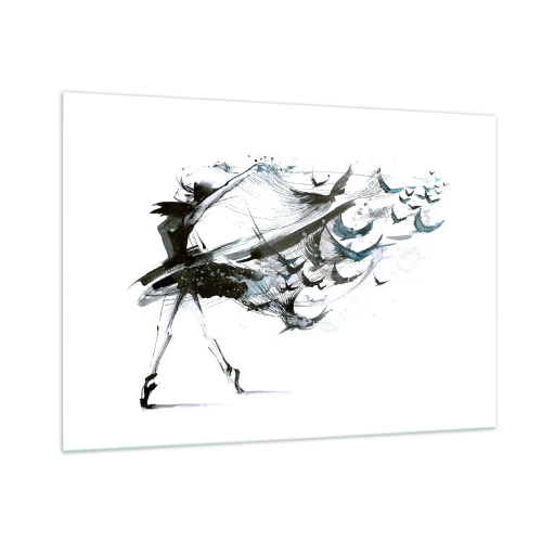 Glasbild - Bild auf glas - Tänzerin in Bewegung mit schwebenden Vögeln - 100x70cm - Die Magie der Musik befreit dich vom Bann - Moderne Wanddekoration für Wohnzimmer und Schlafzimmer ARTTOR