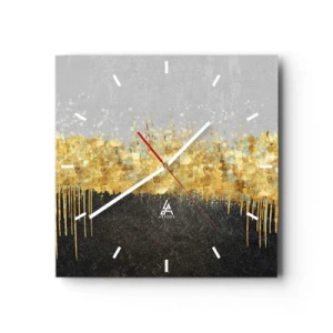 Wanduhr - Glasuhr - Abstrakte Komposition in Gold- und Schwarztönen - 30x30cm - Nach innen und nach oben - Moderne Wanddekoration für Wohnzimmer und Schlafzimmer ARTTOR