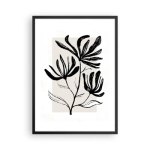 Poster in einem schwarzem Rahmen - Schwarz-weiße Illustration von Blumen auf beigem Hintergrund - 50x70cm - Skizze für das Herbarium - Moderne Wanddekoration für Wohnzimmer und Schlafzimmer ARTTOR