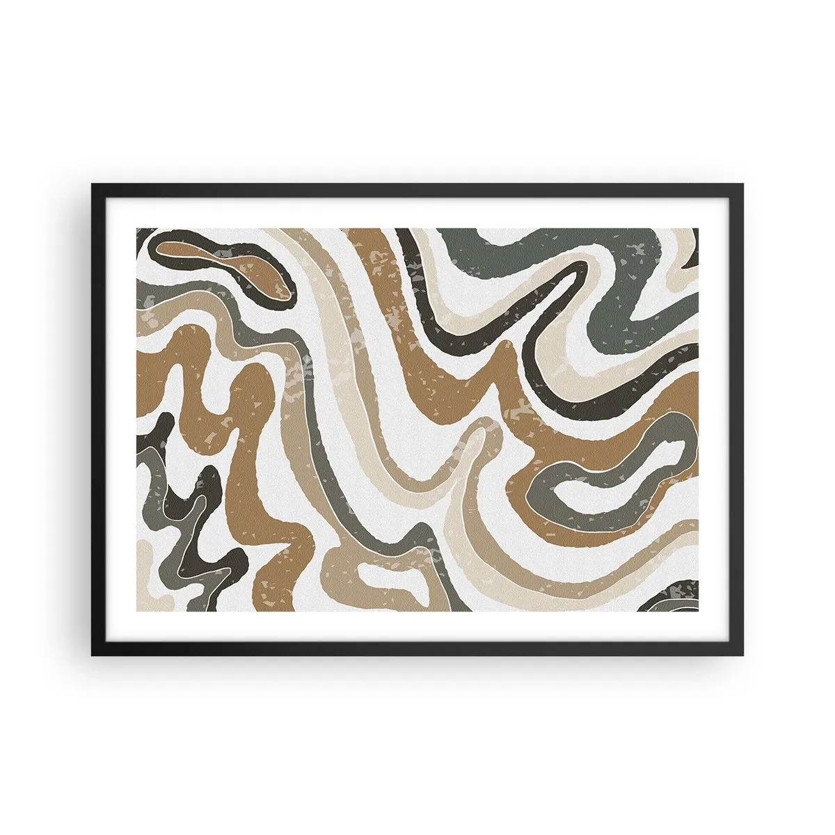Poster in einem schwarzem Rahmen - Erdige Muster in Braun- und Grüntönen - 70x50cm - Mäander in Erdfarben - Moderne Wanddekoration für Wohnzimmer und Schlafzimmer ARTTOR