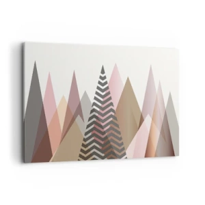 Bild auf Leinwand - Leinwandbild - Bunte geometrische Berge in Pastelltönen - 100x70cm - Pyramidale Aussicht - Moderne Wanddekoration für Wohnzimmer und Schlafzimmer ARTTOR
