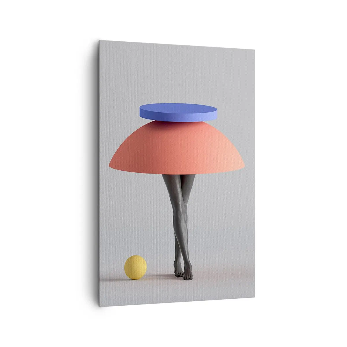 Bild auf Leinwand - Leinwandbild - Abstrakte geometrische Komposition mit Beinen und einem Ball - 80x120cm - Surrealistische Komposition - Moderne Wanddekoration für Wohnzimmer und Schlafzimmer ARTTOR