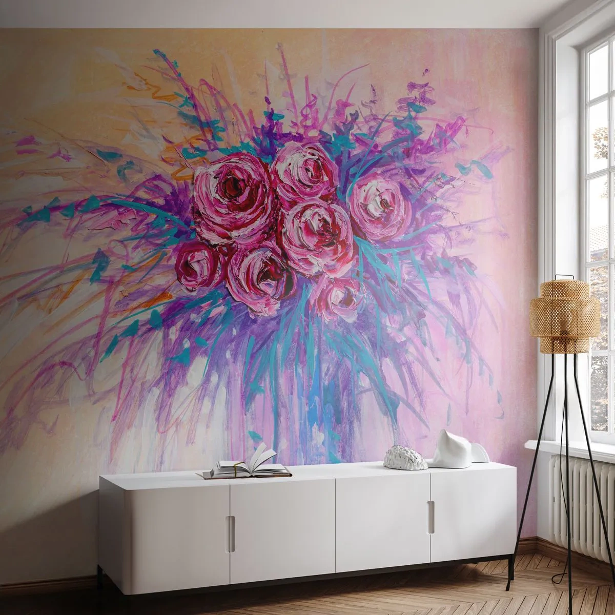 Fototapete Premium Sand - Rosenbrunnen - Blumen, Blumenstrauß, Rose - 100x70 cm