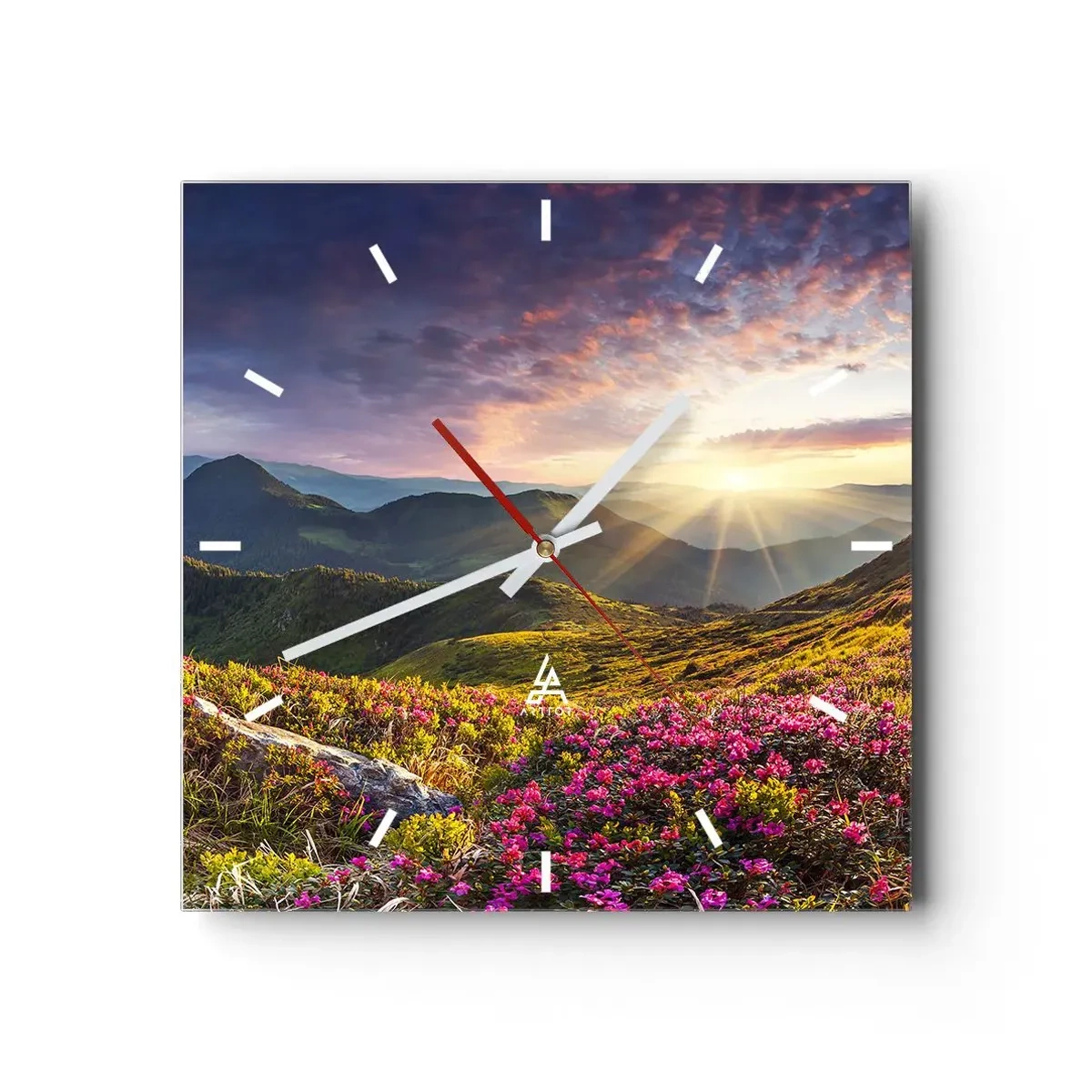 Wanduhr - Glasuhr - Frische am Bergmorgen - 40x40 cm