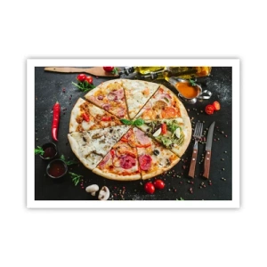 Poster - Pizza in verschiedenen Geschmacksrichtungen mit verschiedenen Belägen - 100x70cm - Eine Reihe von Geschmacksrichtungen - Moderne Wanddekoration für Wohnzimmer und Schlafzimmer ARTTOR