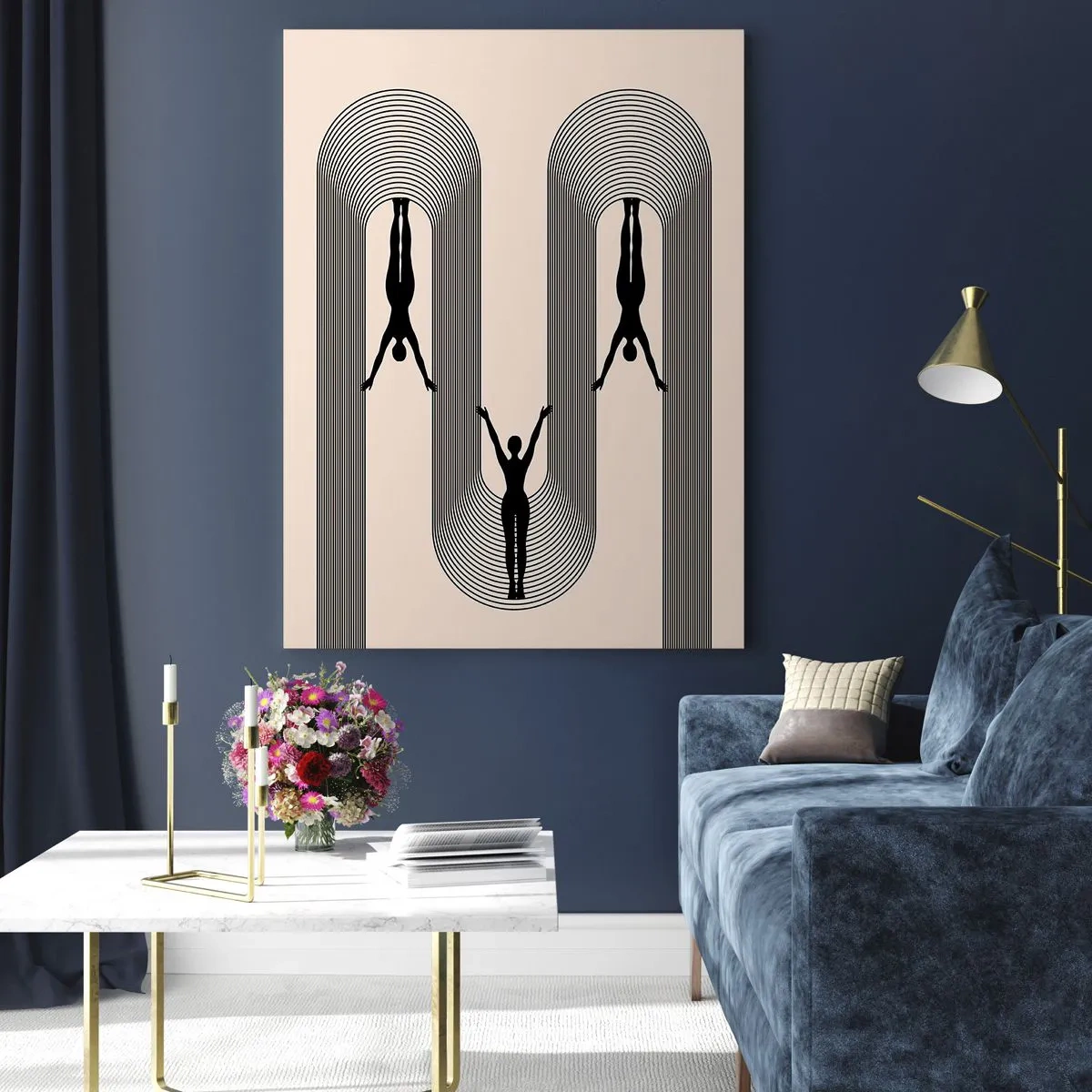 Glasbild - Bild auf glas - Geometrische Silhouetten auf beigem Hintergrund - 80x120cm - Verkehrt herum - Moderne Wanddekoration für Wohnzimmer und Schlafzimmer ARTTOR