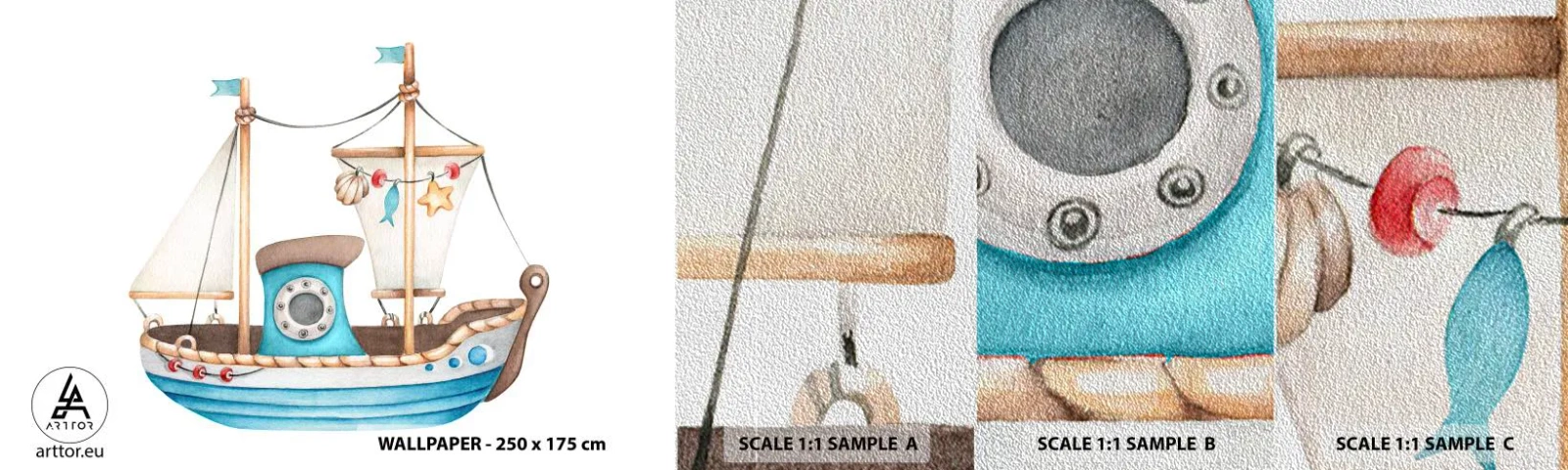 Fototapeten Muster Premium Sand - Ahoi, Abenteuer! - Schiff, Kinder, Nautisch - 100x30 cm