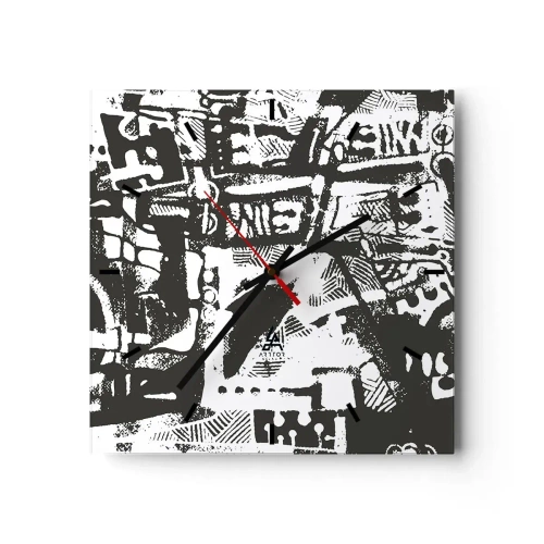 Wanduhr - Glasuhr - Ordnung oder Chaos? - 40x40 cm