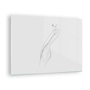Glasbild - Bild auf glas - Eine minimalistische Linie, die eine weibliche Silhouette darstellt - 70x50cm - Bloß ein Versprechen - Moderne Wanddekoration für Wohnzimmer und Schlafzimmer ARTTOR