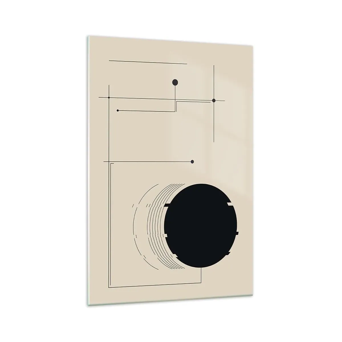 Glasbild - Bild auf glas - Schwarze geometrische Linien und ein Kreis auf beigem Hintergrund - 70x100cm - Flexible und dynamische Komposition - Moderne Wanddekoration für Wohnzimmer und Schlafzimmer ARTTOR