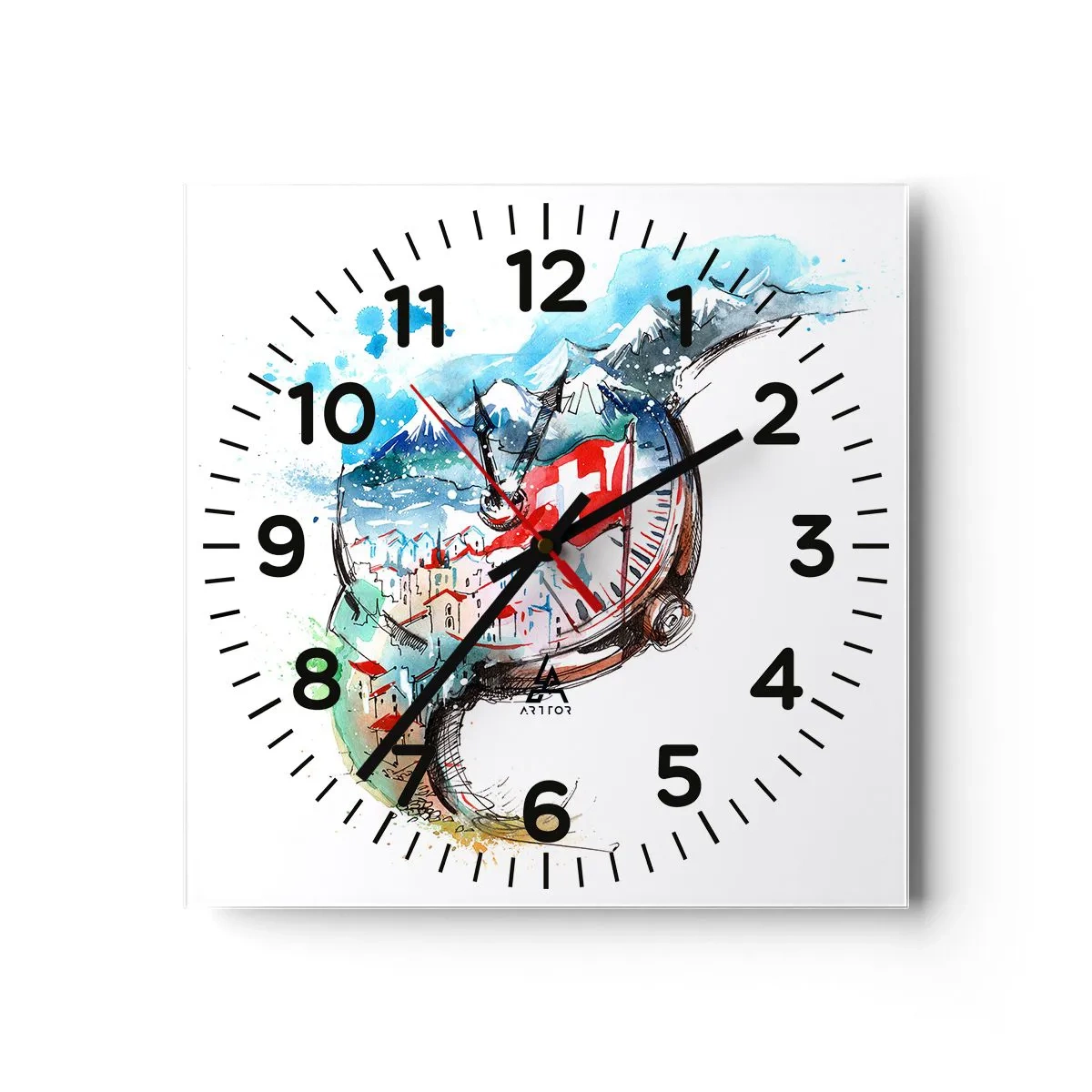 Wanduhr - Glasuhr - Der Geist der Schweiz - 40x40 cm