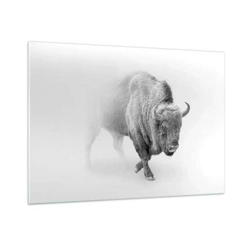 Glasbild - Bild auf glas - Schwarz-Weiß-Illustration eines majestätischen Bisons - 100x70cm - König der Prärie - Moderne Wanddekoration für Wohnzimmer und Schlafzimmer ARTTOR