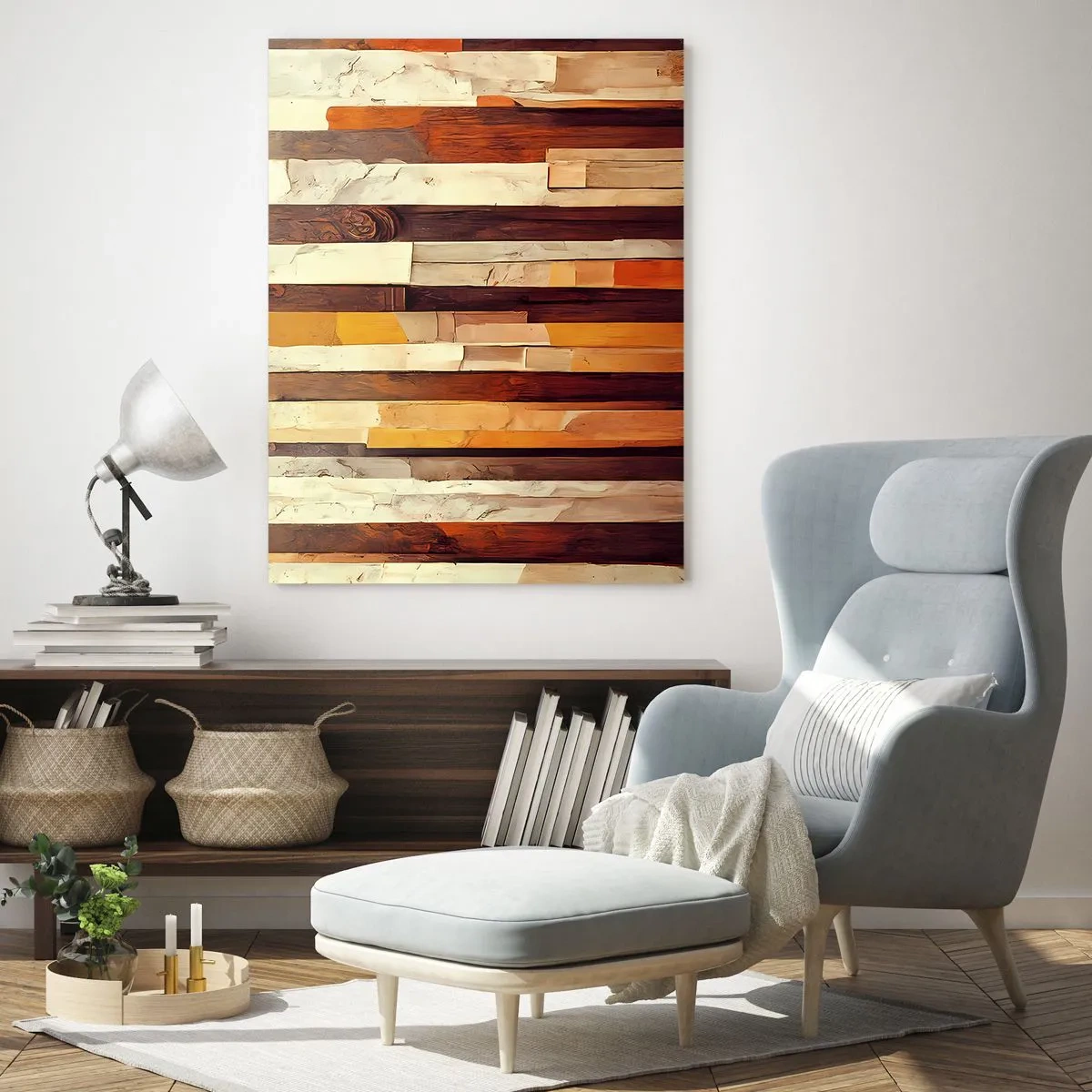Glasbild - Bild auf glas - Eine Komposition aus vertikalen Streifen in Holz- und Beigetönen - 50x70cm - Hymne der Waldbäume - Moderne Wanddekoration für Wohnzimmer und Schlafzimmer ARTTOR