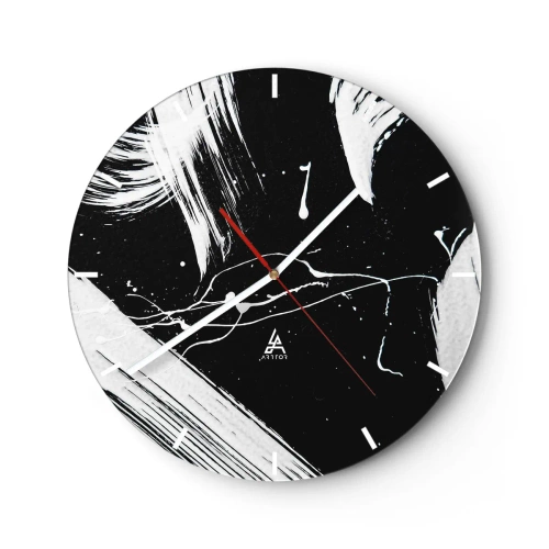 Wanduhr - Glasuhr - Schwarz-Weiß-Abstraktion mit dynamischen Pinselstrichen - 30x30cm - Dunkelheit durchbrechen - Moderne Wanddekoration für Wohnzimmer, Küche und Schlafzimmer ARTTOR