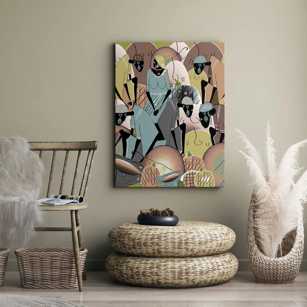 Bild auf Leinwand - Leinwandbild - Eine farbenfrohe abstrakte Komposition, inspiriert von der afrikanischen Kultur - 50x70cm - Ein toller Urlaub steht bevor - Moderne Wanddekoration für Wohnzimmer und Schlafzimmer ARTTOR