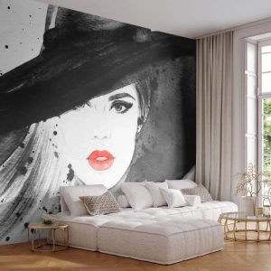 Selbstklebende Fototapete Deluxe Sticker - Frau in schwarz - Frau, Das Gesicht einer Frau, Porträt einer Frau - 100x70 cm