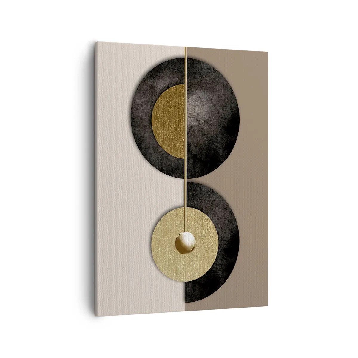 Bild auf Leinwand - Leinwandbild - Abstrakte Kreise in Gold- und Brauntönen - 50x70cm - Variationen rund um den Kreis - Moderne Wanddekoration für Wohnzimmer und Schlafzimmer ARTTOR