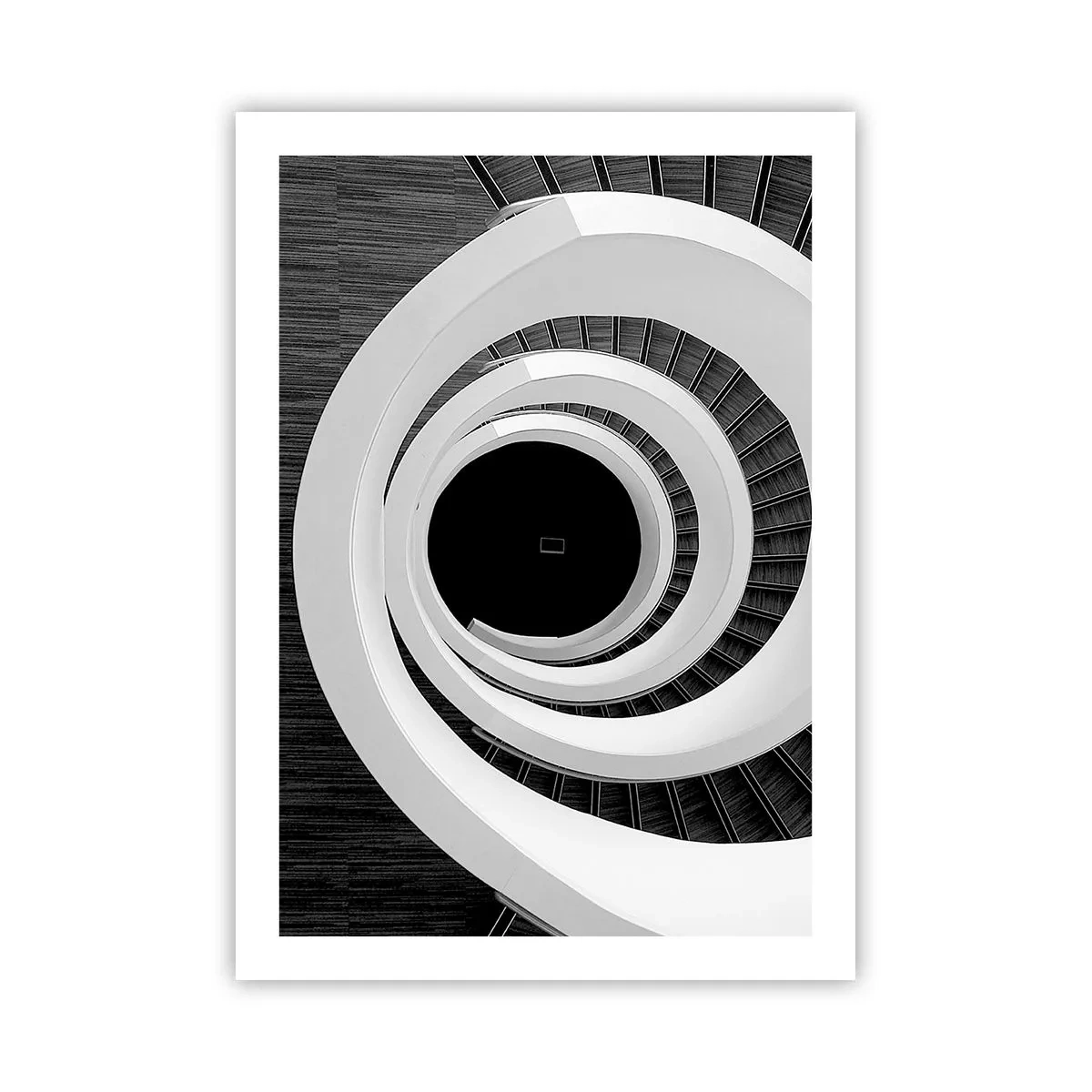 Poster - Eine Wendeltreppe in Schwarz und Weiß mit abstraktem Design - 50x70cm - Zum Kern der Sache - Moderne Wanddekoration für Wohnzimmer und Schlafzimmer ARTTOR