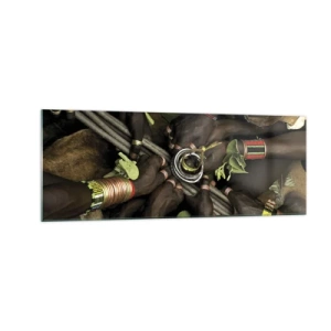Glasbild - Bild auf glas - Traditionelle Handarmbänder in einer Gruppe von Händen - 140x50cm - Wir sind zusammen - Moderne Wanddekoration für Wohnzimmer und Schlafzimmer ARTTOR