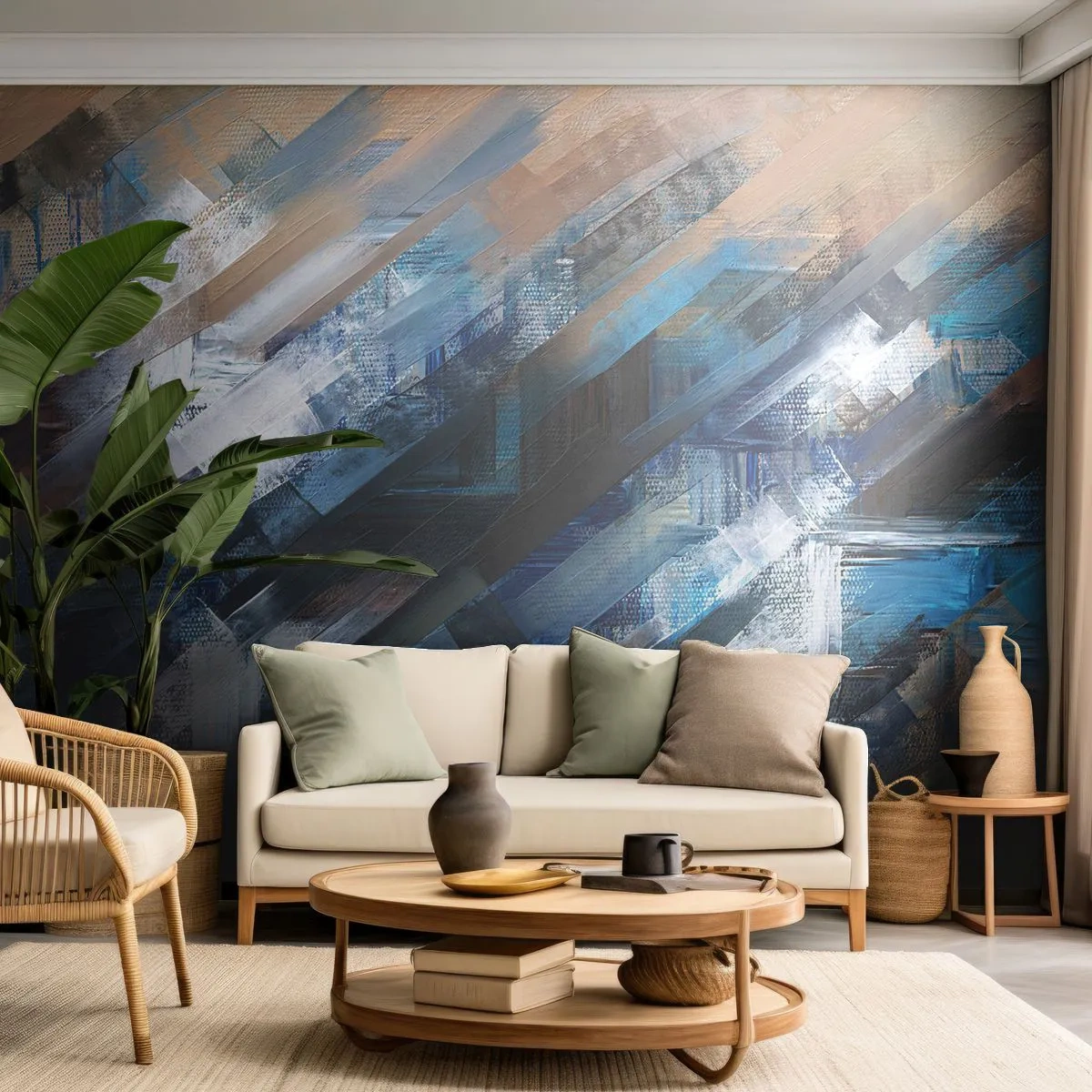 Selbstklebende Fototapete Deluxe Sticker - Auf einer blauen Diagonale - Stück, Abstraktion, Farben - 450x315 cm