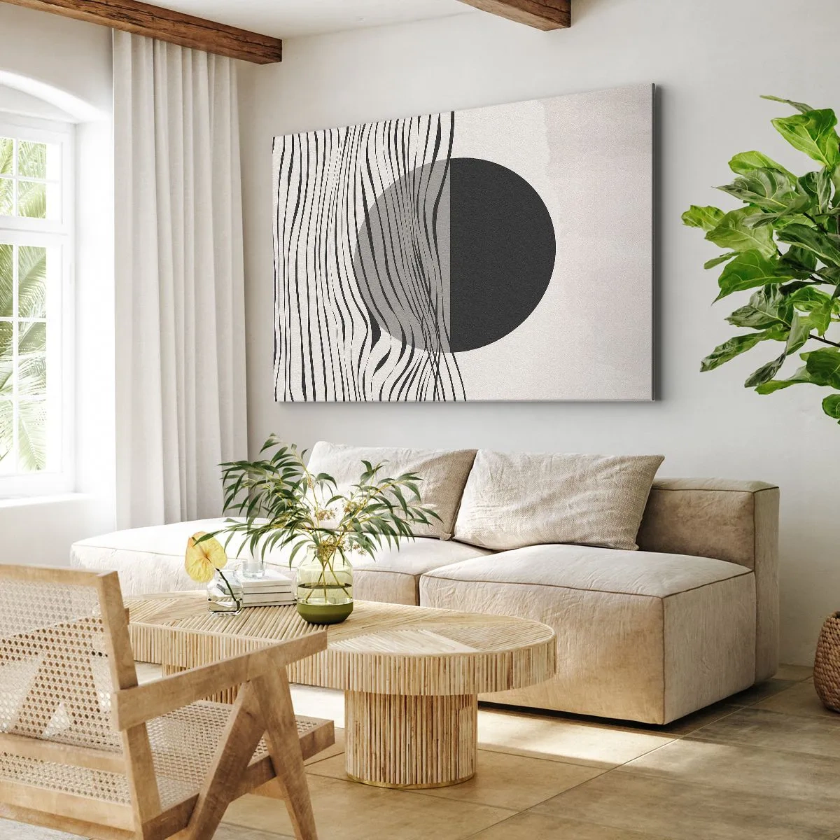 Bild auf Leinwand - Leinwandbild - Abstrakte Linien und geometrische Formen in gedeckten Farben - 70x50cm - Halbe Komposition - Moderne Wanddekoration für Wohnzimmer und Schlafzimmer ARTTOR