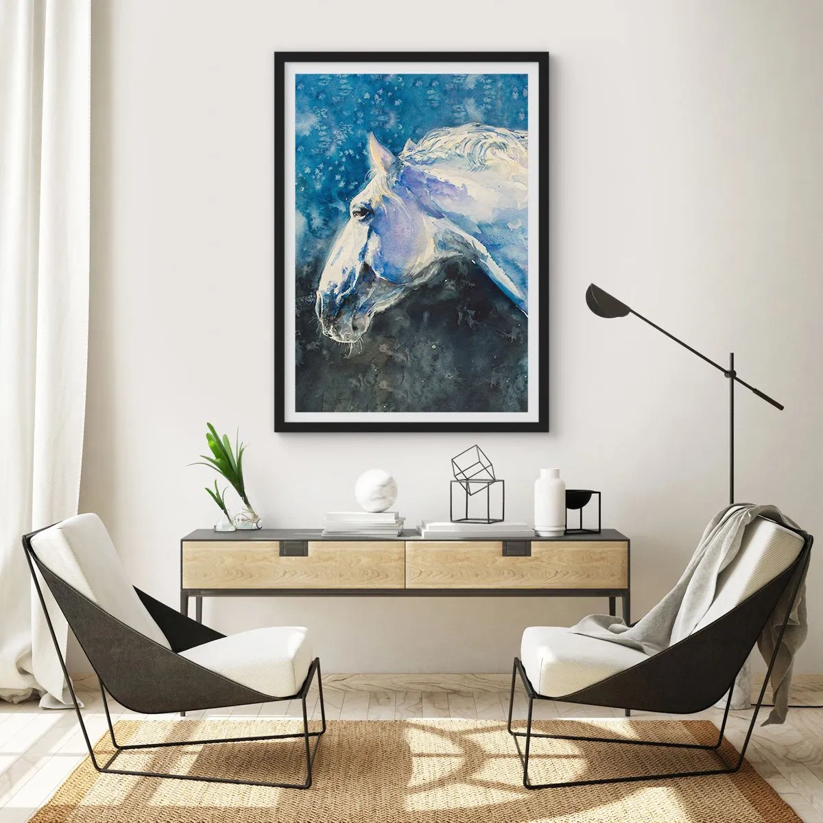 Poster in einem schwarzem Rahmen - Porträt in blauem Glanz - 30x40 cm