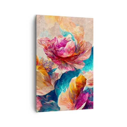 Bild auf Leinwand - Leinwandbild - Bunte Blumen auf beigem Hintergrund - 80x120cm - Farbenpracht des Straußes - Moderne Wanddekoration für Wohnzimmer und Schlafzimmer ARTTOR